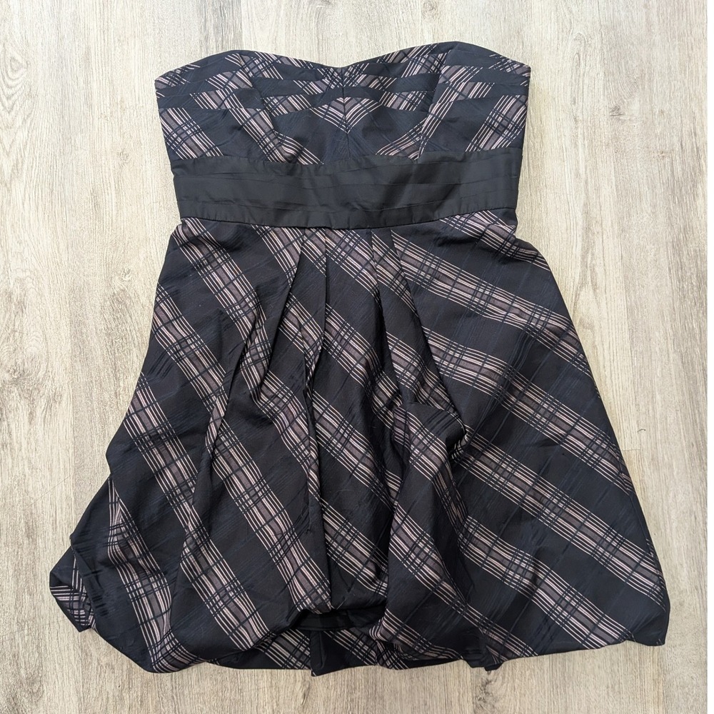 NWT BCBGMAXAZRIA Plaid Strapless Bubble Hem Cocktail Dress Black Pink Size 12